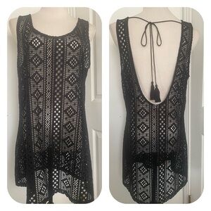 Exhilaration Black Crochet Swim Suit Cover-Up